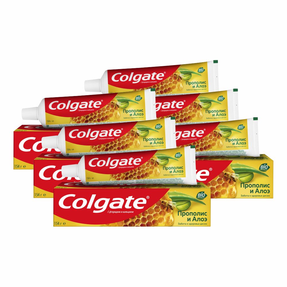 Комплект Colgate зубная паста Прополис и Алоэ 100 мл х 6 шт skinterria лосьон перед депиляцией с экстрактом алоэ и мяты 250