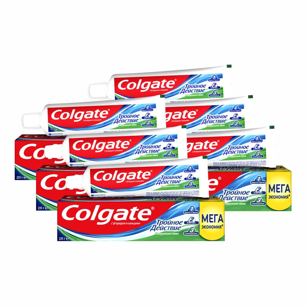 Комплект Colgate зубная паста Тройное Действие Натуральная мята 150 мл х 6 шт