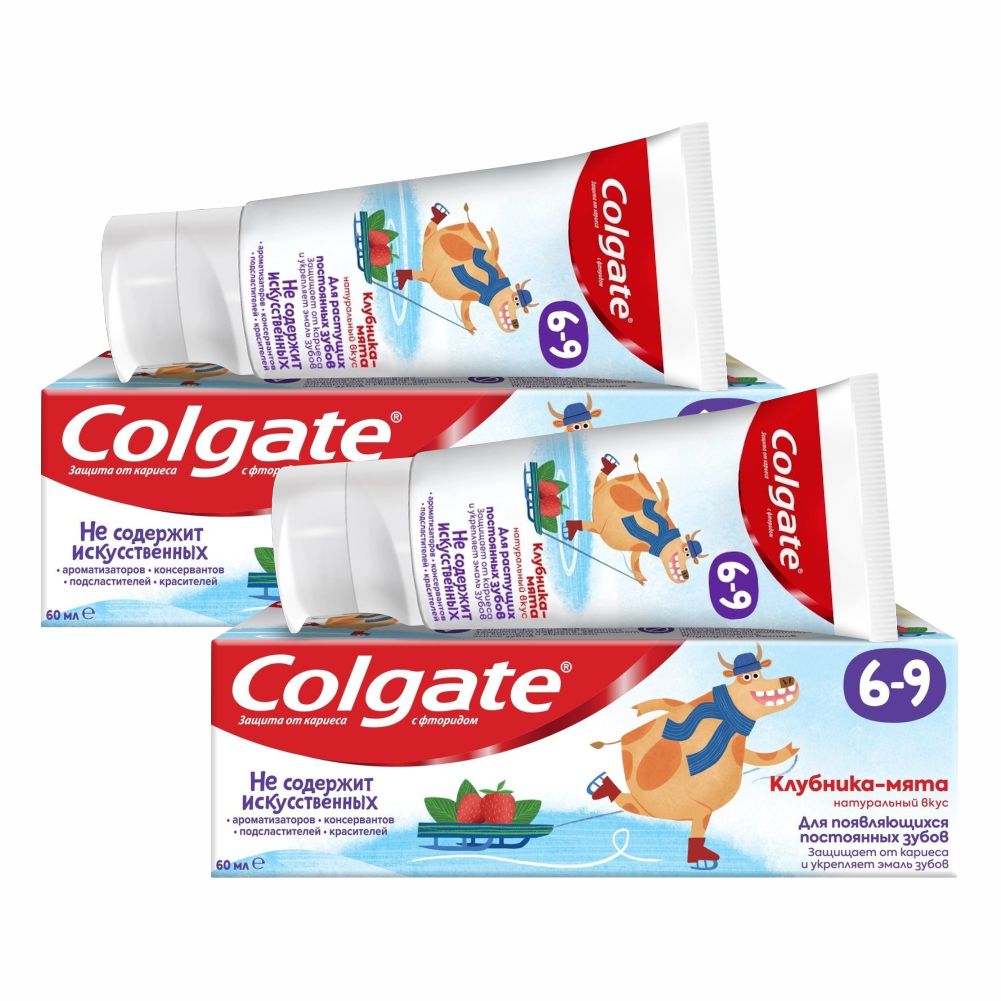 Зубная паста Colgate детская комплект Клубника-мята с фтором 6-9 лет 60 мл х 2 шт 850₽