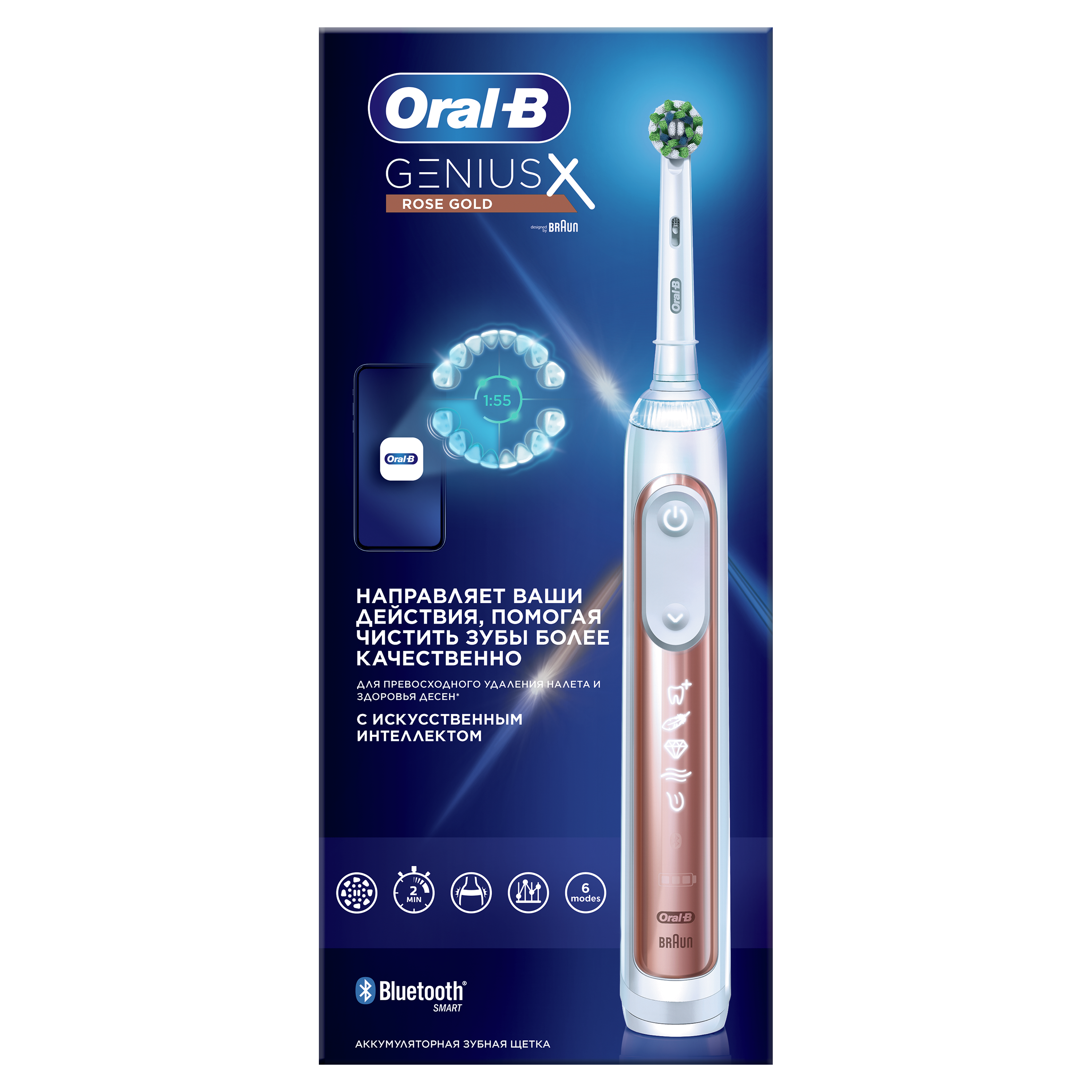 Электрическая зубная щетка Oral-B Genius X Rose Gold электрическая зубная щетка oral b genius x белая