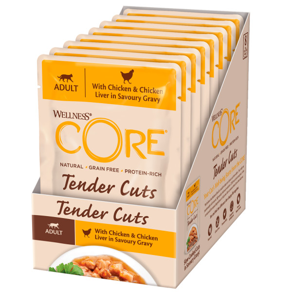 Влажный корм для кошек Wellness CORE Tender Cuts курица, печень в соусе, 24 шт по 85 г