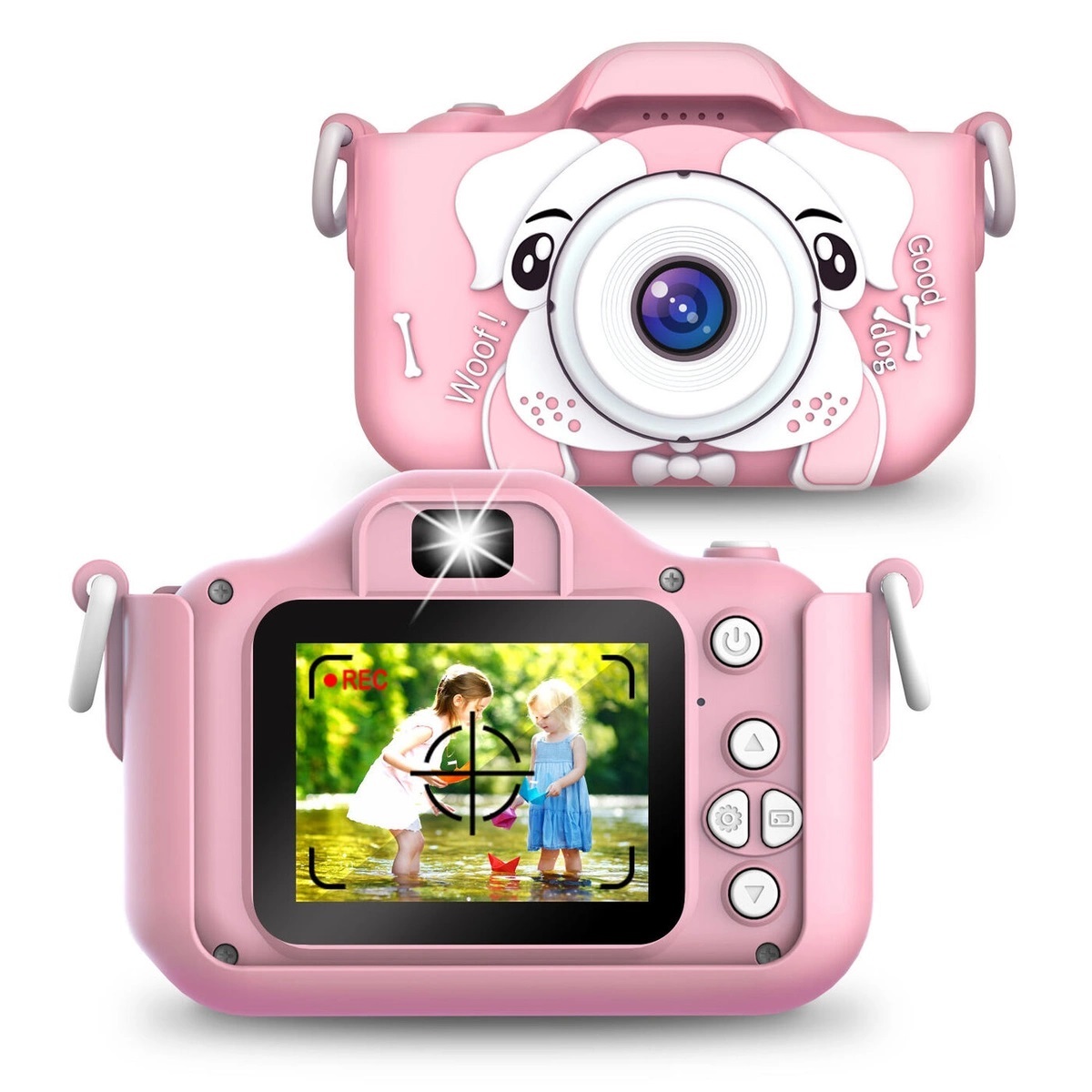 Детский цифровой фотоаппарат Собачка розовый фотоаппарат со вспышкой и селфи камерой бульдог 46093 00116234