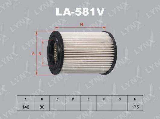 

Фильтр воздушный двигателя LYNXauto la581v