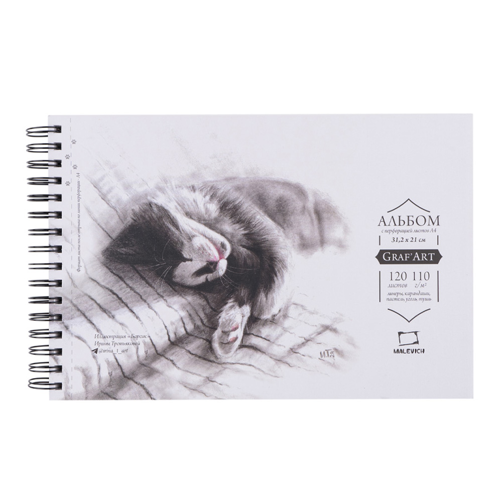 

Скетчбук Малевичъ GrafArt Sketch для графики на спирали, 110 г/м, А4, 120л, Граф Арт