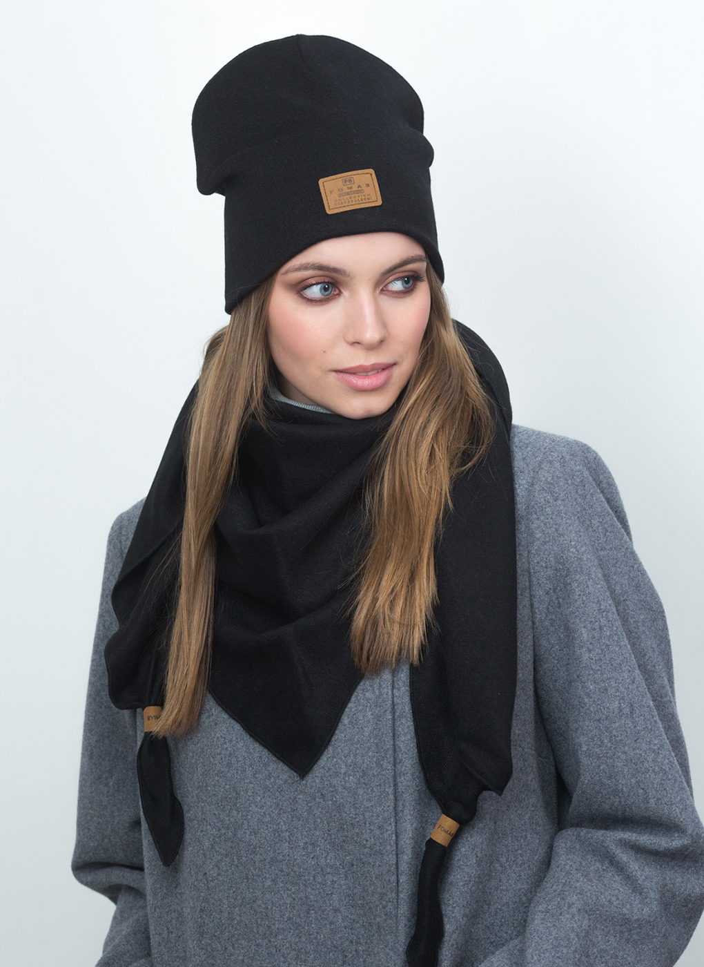 

Комплект (шапка+платок) женский Каляев 47557 черный, р. 56-58, 47557