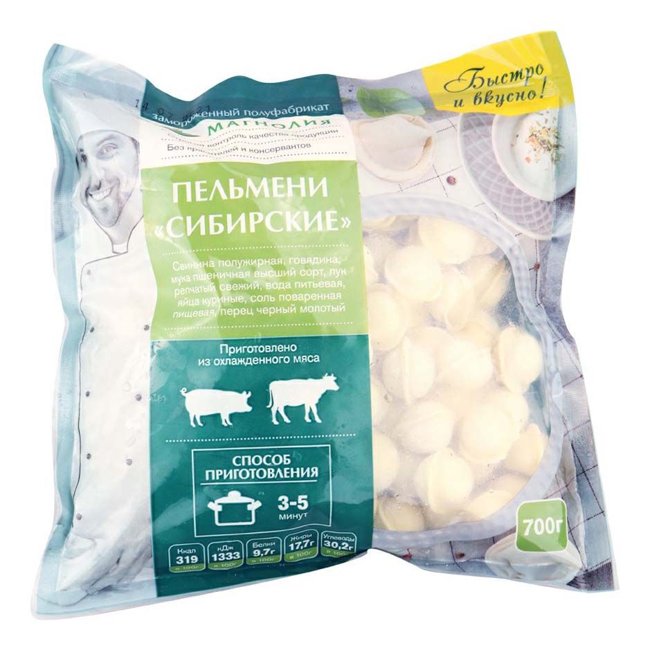 Пельмени Магнолия Сибирские из свинины-говядины 700 г