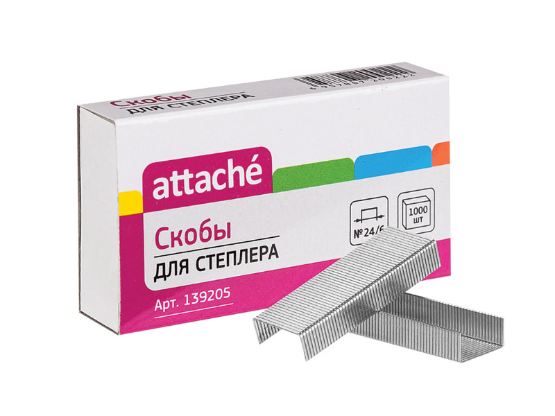 

Скобы для степлера Attache №24/6 1000шт 139205, Серебристый, 139205