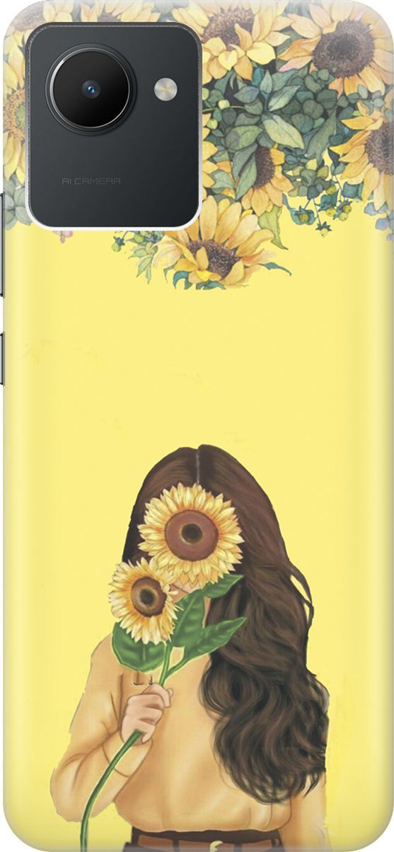 

Силиконовый чехол на realme C30 с принтом "Девушка и подсолнухи", Желтый;оранжевый, 1566200