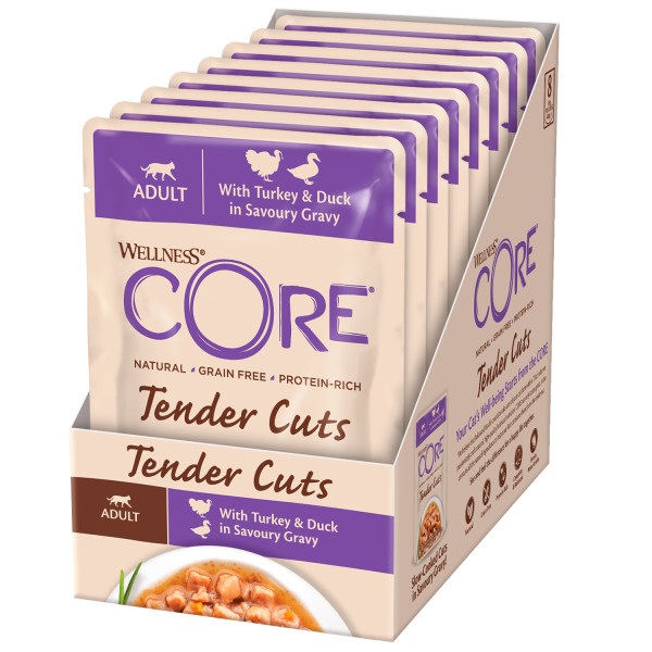 Влажный корм для кошек Wellness CORE Tender Cuts индейка утка в соусе 24шт по 85г
