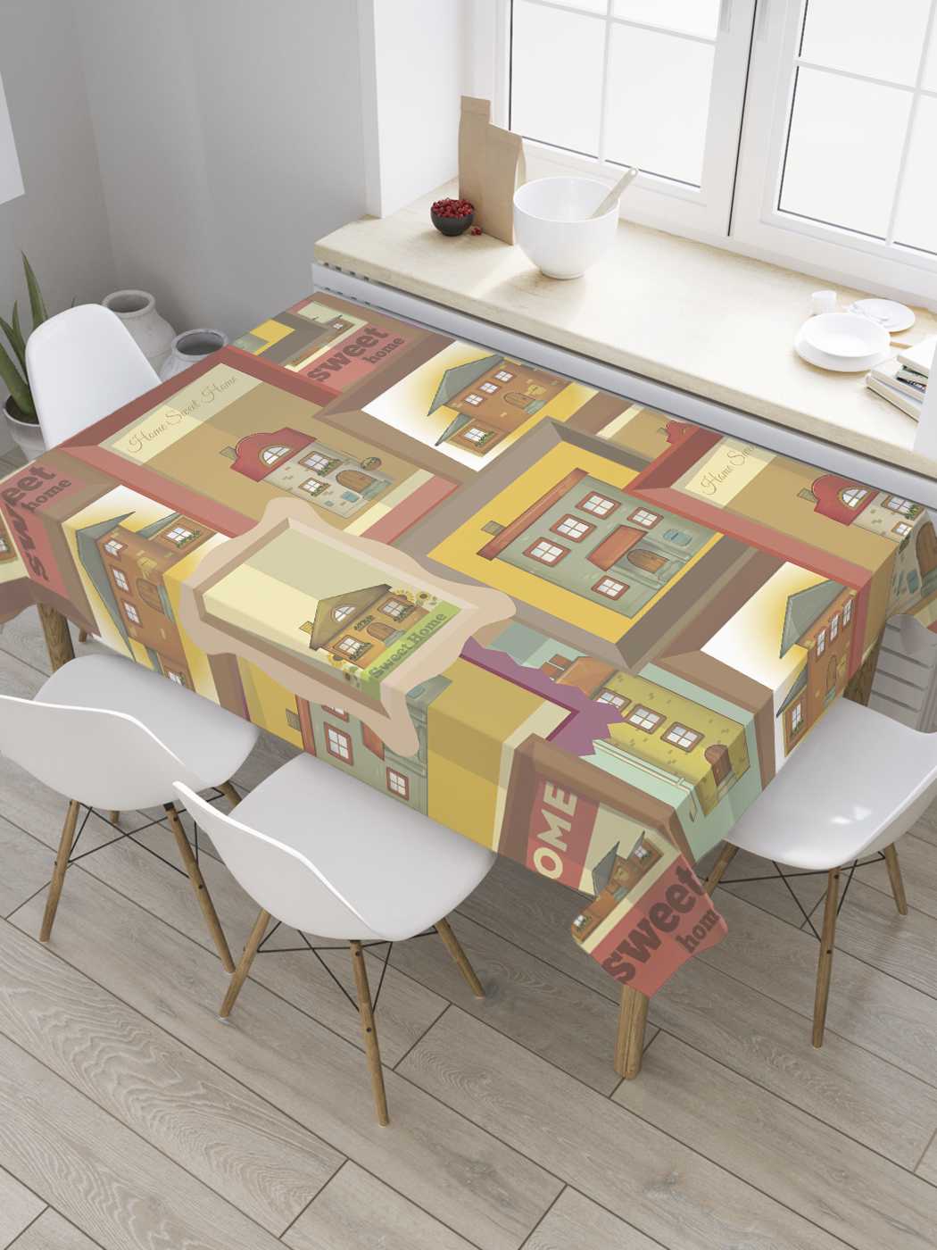 

Скатерть прямоугольная JoyArty "Дома в картинах" из оксфорда, 180x145 см, Бежевый, Дома в картинах