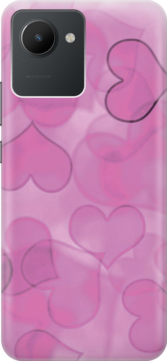 Чехол из силикона для модели realme C30 с изображением розовых сердец.
