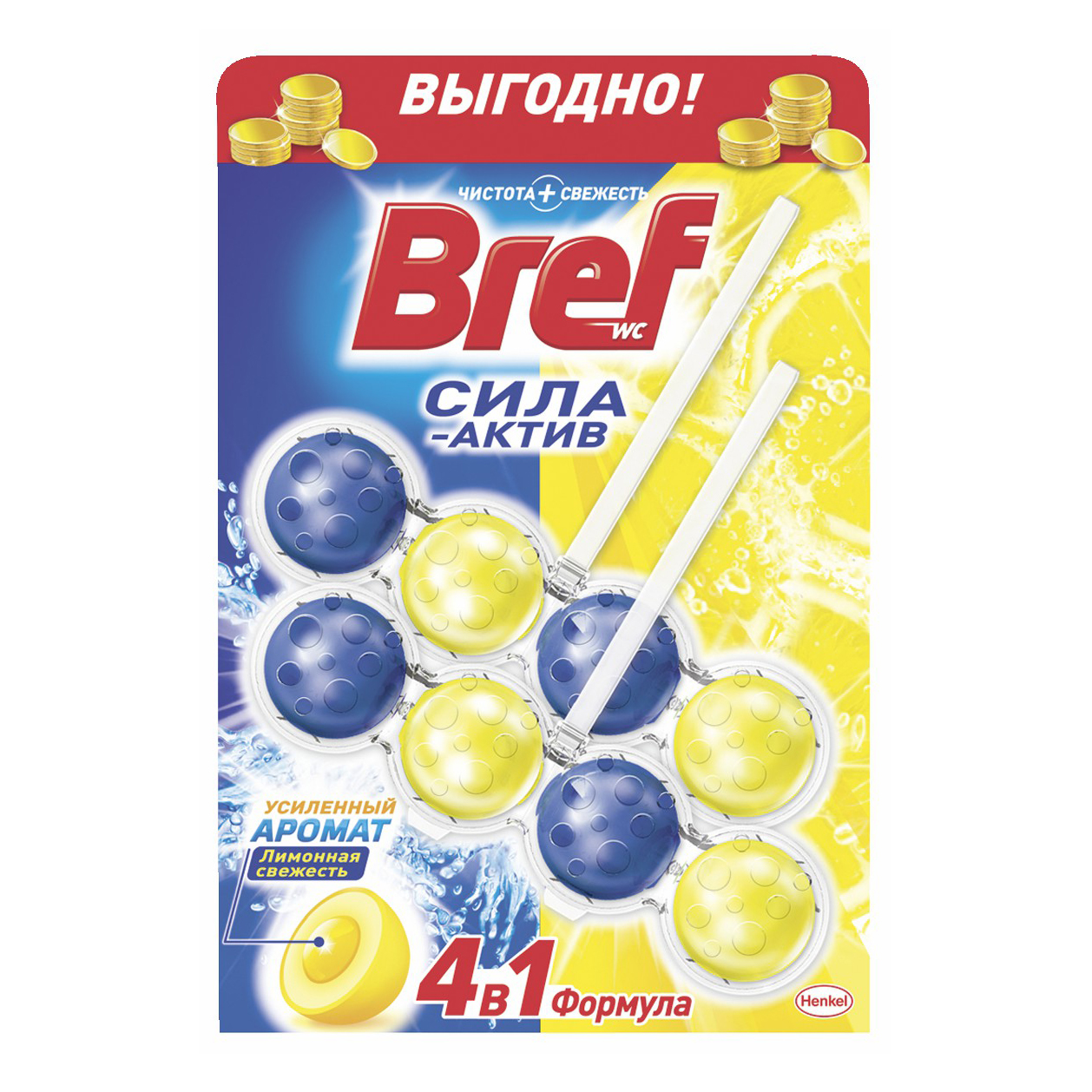 

Блок для унитаза Bref Сила-актив Лимонная свежесть 50 г x 2 шт.