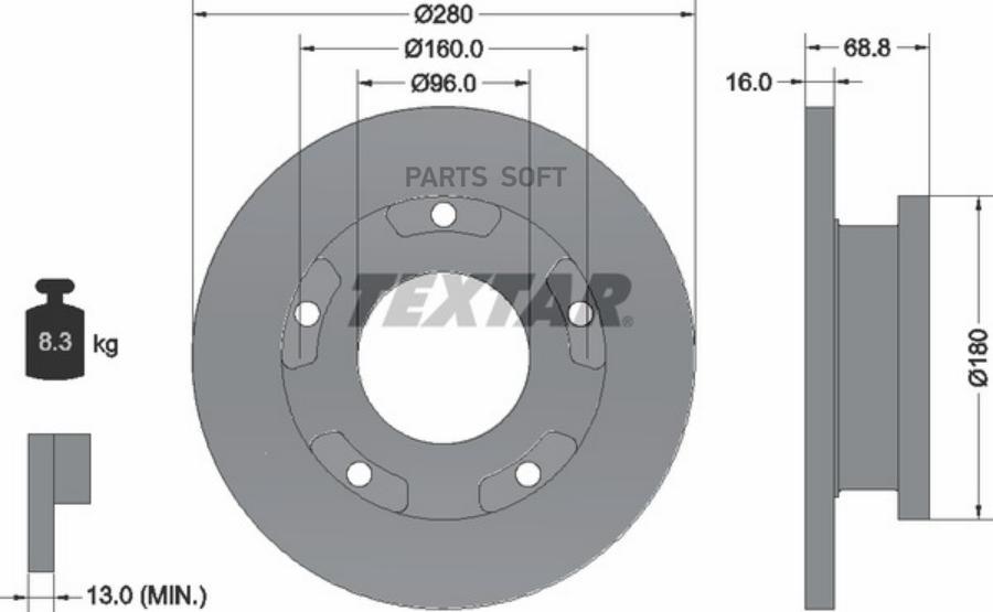 

TEXTAR 92159103 Диск тормозной FORD TRANSIT 00- (с покрытием PRO) зад.