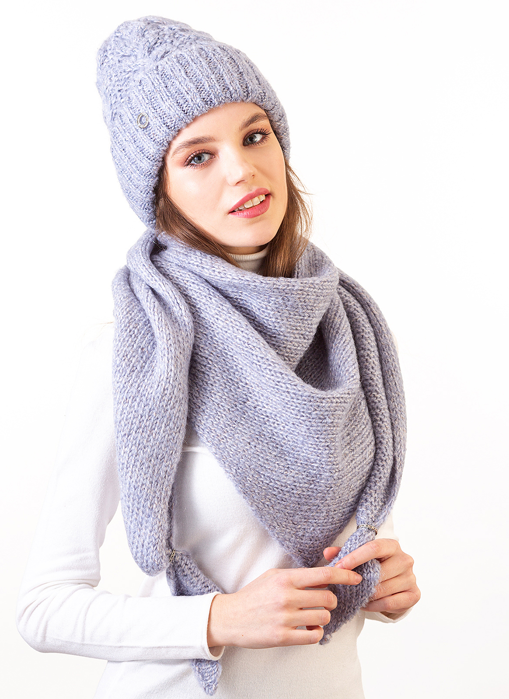 

Комплект (шапка+платок) женский Каляев 49031 серо-голубой, р. 58-59, 49031