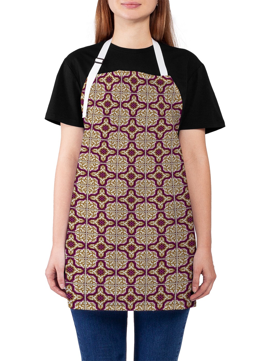 фото Фартук женский для готовки "плитка арабеска", универсальный размер joyarty