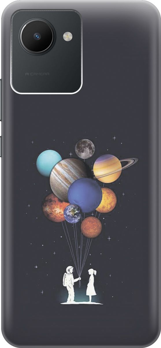 

Силиконовый чехол на realme C30 с принтом "Космический подарок", Белый;голубой, 1565400