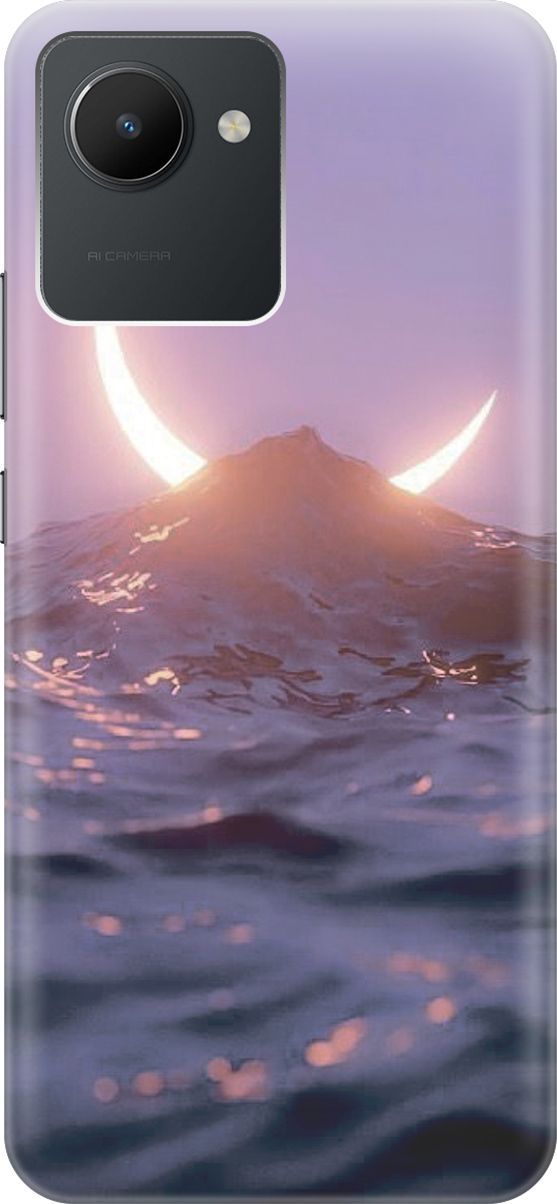 

Силиконовый чехол на realme C30 с принтом "Месяц и море", Желтый;розовый, 1566500