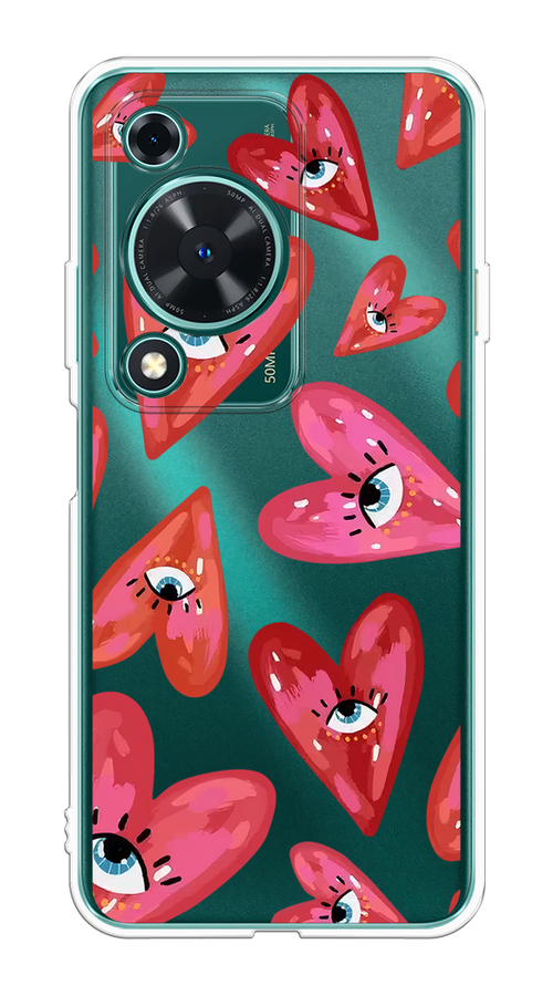 

Чехол на Huawei Nova Y72 "Сердечки с глазами", Коричневый;красный;розовый, 6123650-1
