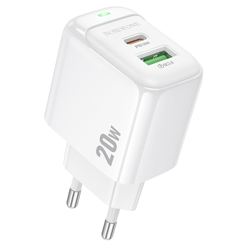 

Сетевое зарядное устройство Borofone BAS44A 2USB 3.0A PD 20W+QC 3.0 White, BAS44A