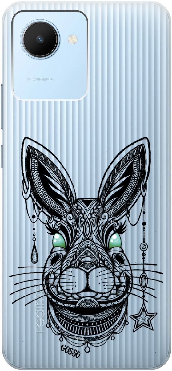 

Силиконовый чехол на realme C30 с 3D принтом "Grand Rabbit" прозрачный, Прозрачный;зеленый, 1566800