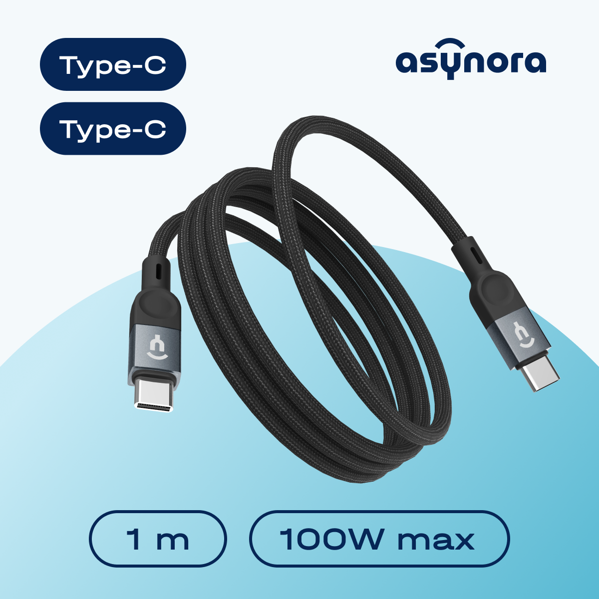 Кабель USB Type-C-USB Type-C Asynora Magnetic 1м черный