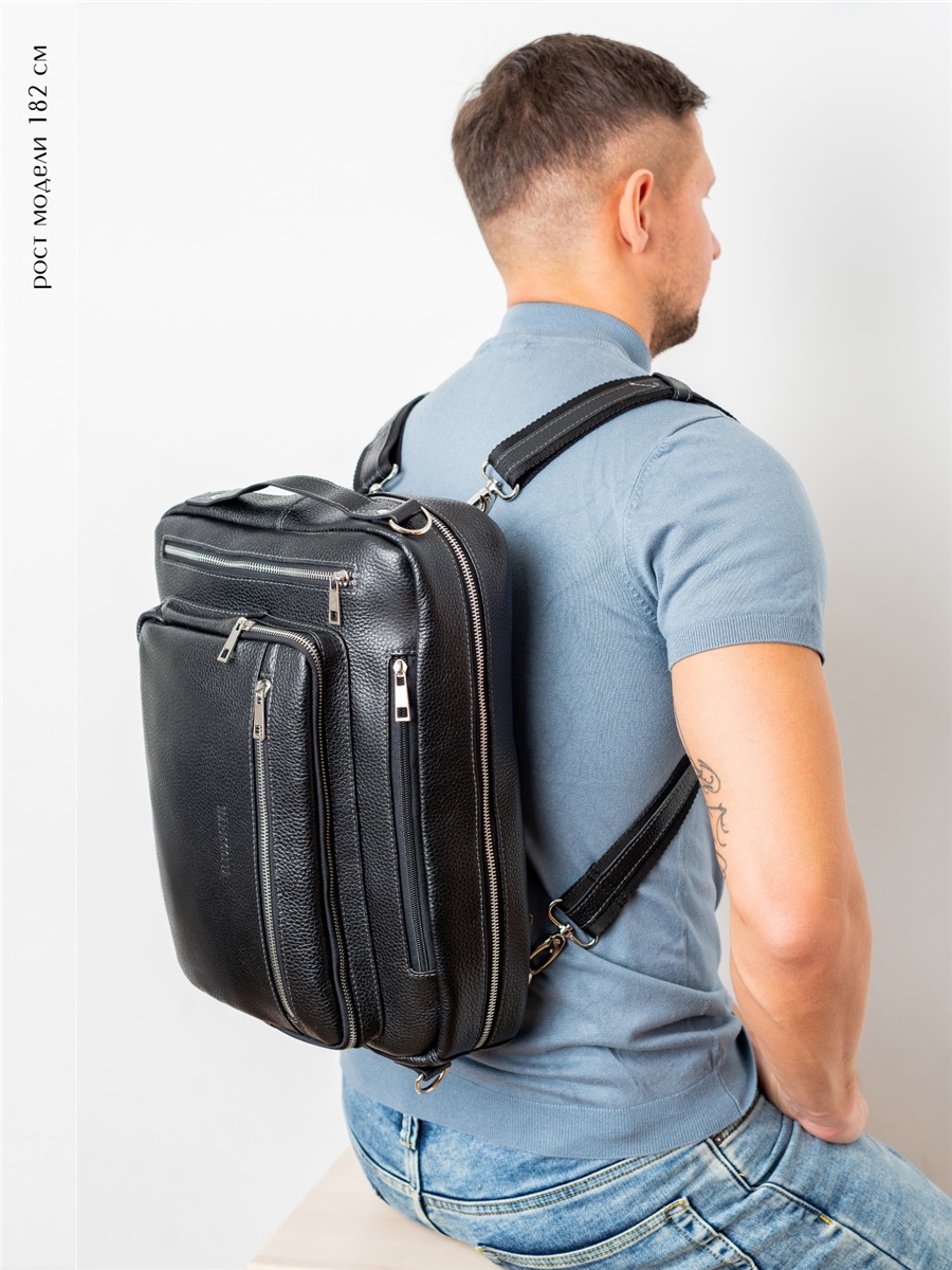 Сумка-рюкзак мужская Franchesco Mariscotti 2-1024 черная/вороново крыло, 38х28х13 см