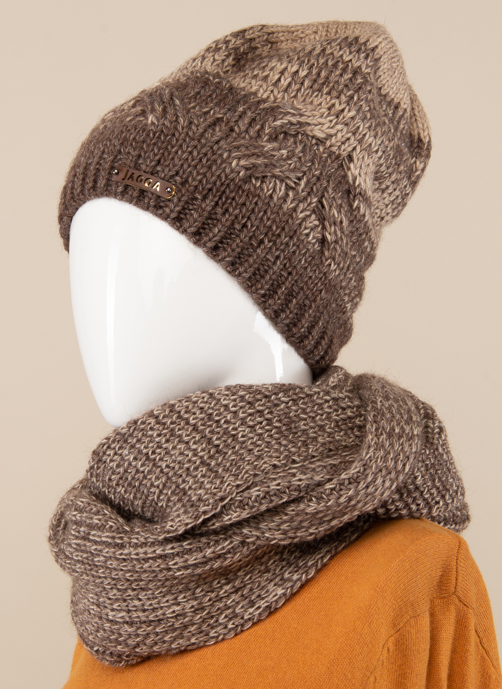Коплект (шарф+шапка) женский Каляев 50624 коричневый/кофейный