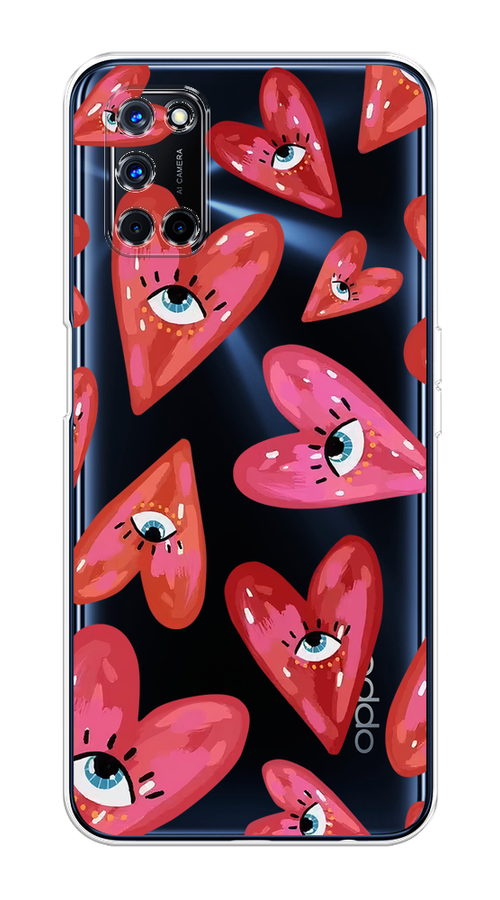 

Чехол на Oppo A52/A72 "Сердечки с глазами", Коричневый;красный;розовый, 253250-1