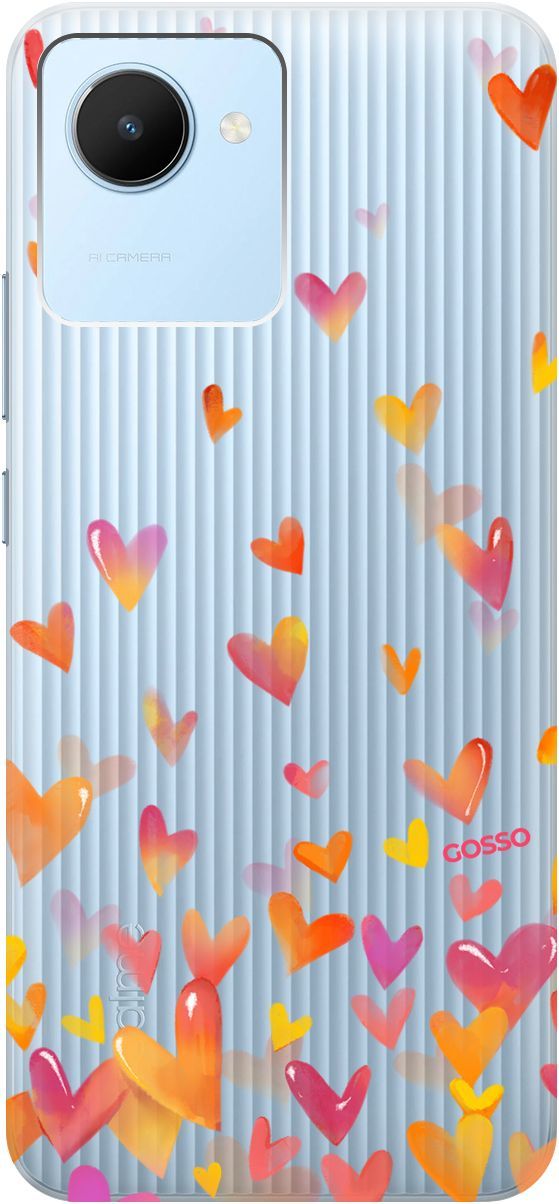 

Силиконовый чехол на realme C30 с 3D принтом "Flying Hearts" прозрачный, Прозрачный;желтый, 1566800