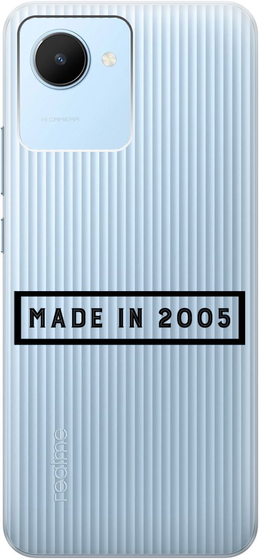 

Силиконовый чехол на realme C30 с 3D принтом "2005" прозрачный, Прозрачный;черный, 1566900