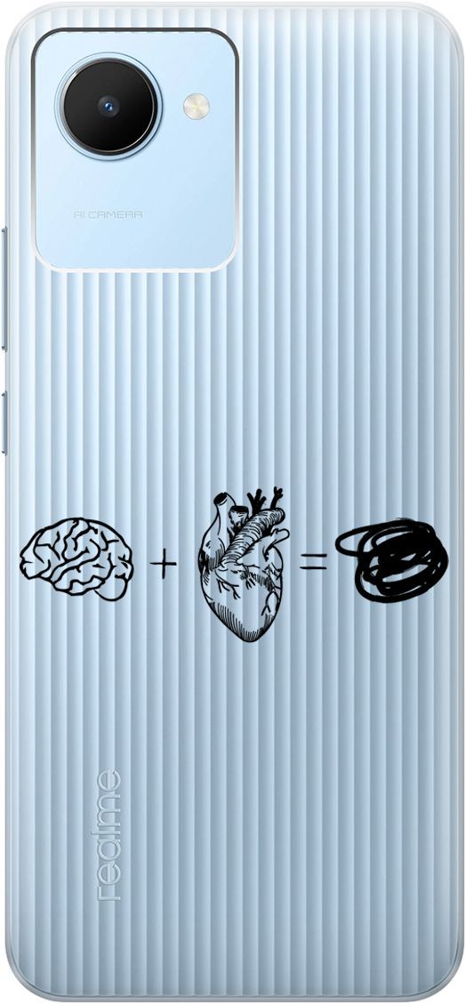 

Силиконовый чехол на realme C30 с 3D принтом "Brain Plus Heart" прозрачный, Прозрачный;черный, 1566900