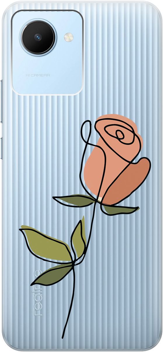 

Силиконовый чехол на realme C30 с 3D принтом "Rose" прозрачный, Прозрачный;зеленый, 1566900
