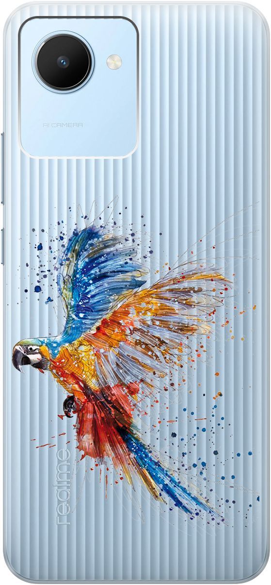 

Силиконовый чехол на realme C30 с 3D принтом "Colorful Parrot" прозрачный, Прозрачный;голубой, 1567000
