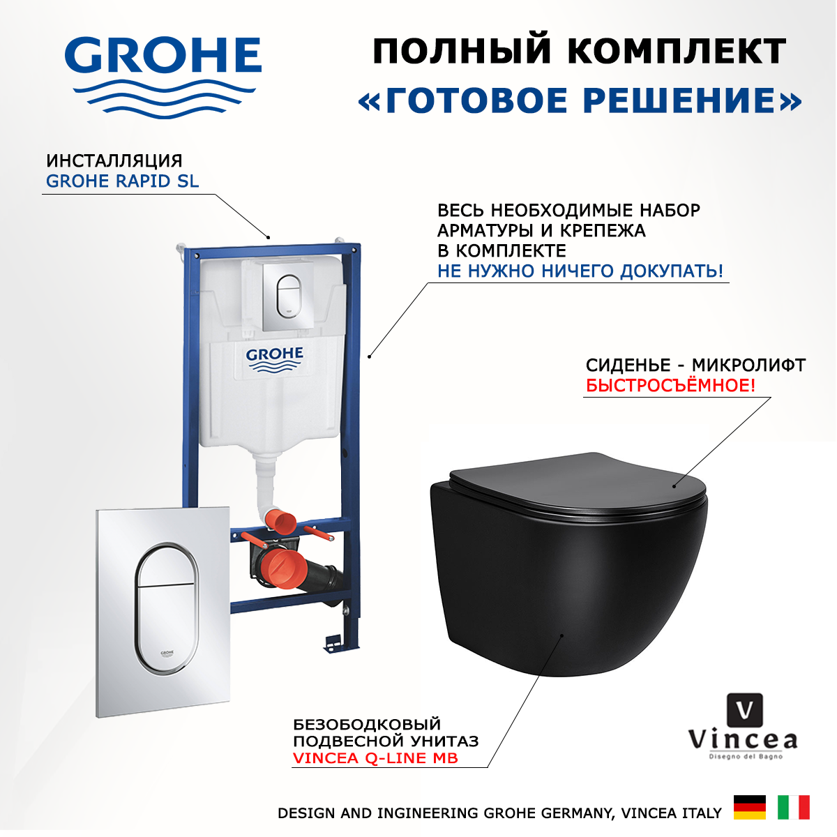 

Комплект: инсталляция Grohe Solido + унитаз Globo + кнопка хром