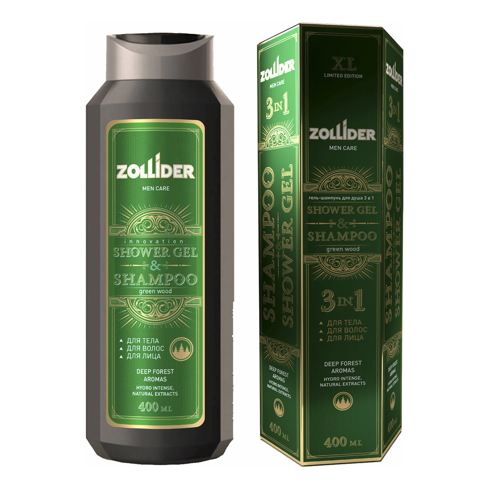 Гель-шампунь Zollider Green Wood увлажняющий 200 мл х 2 шт.