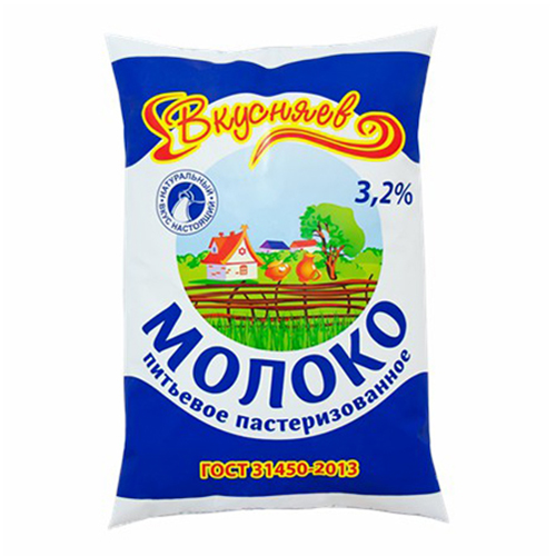 

Молоко 3,2% пастеризованное 800 мл Вкусняев БЗМЖ