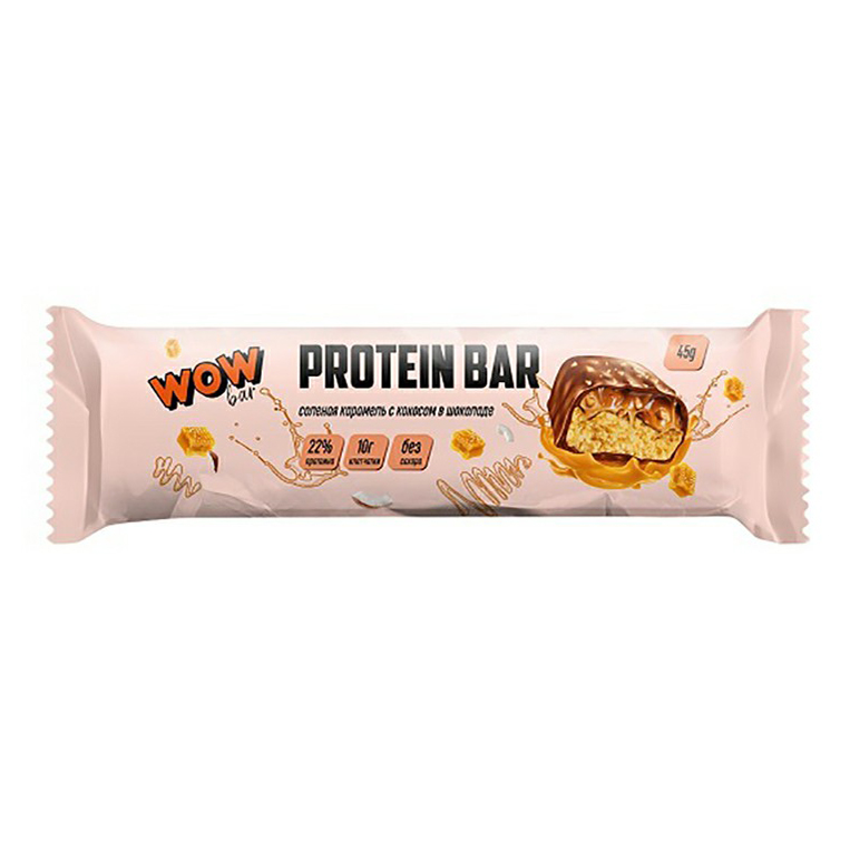 фото Батончик prime kraft wow protein bar протеиновый соленая карамель с кокосом в шоколаде 45г