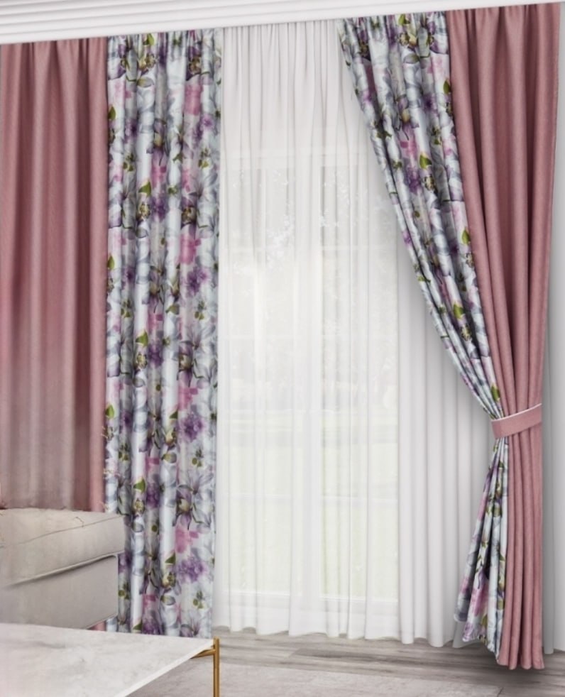 

Комплект штор Кирико Рогожка, 300х270 см 2 шторы 150х270 см розовые, 800