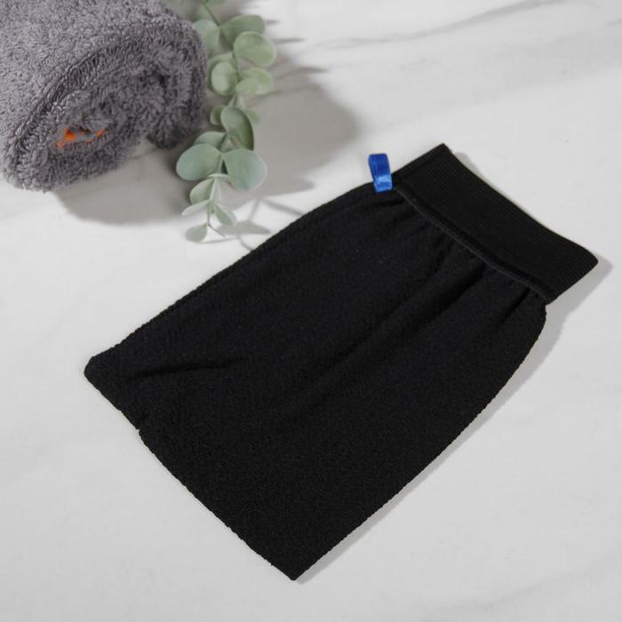 Мочалка-варежка для тела массажная Доляна, 17 см, цвет чёрный