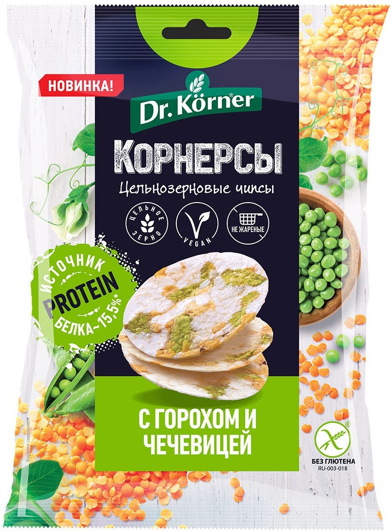 фото Чипсы dr.korner кукурузно-рисовые с горохом и чечевицей 50г