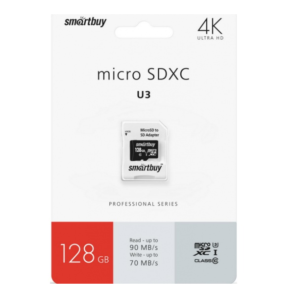 Карта памяти SmartBuy Micro SDXC 128Гб Pro (SB128GBSDCL10U3-01)