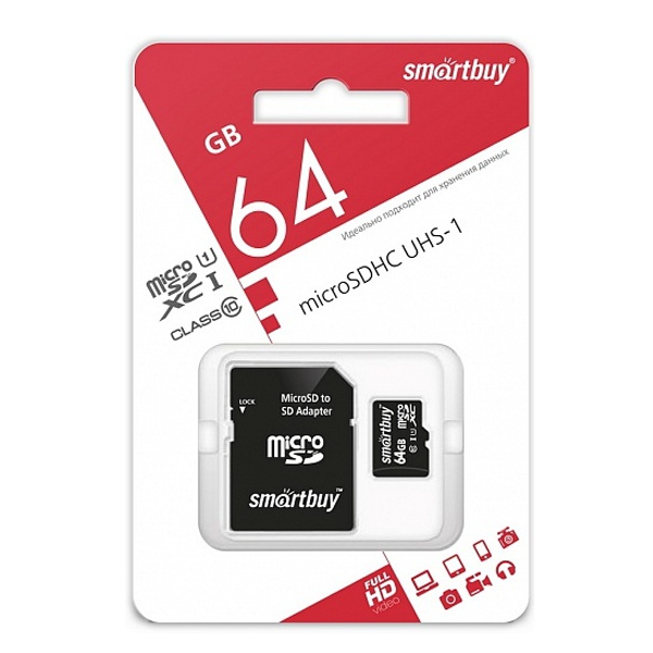 Карта памяти SmartBuy Micro SDXC 64Гб 64GB Class 10 UHS-I