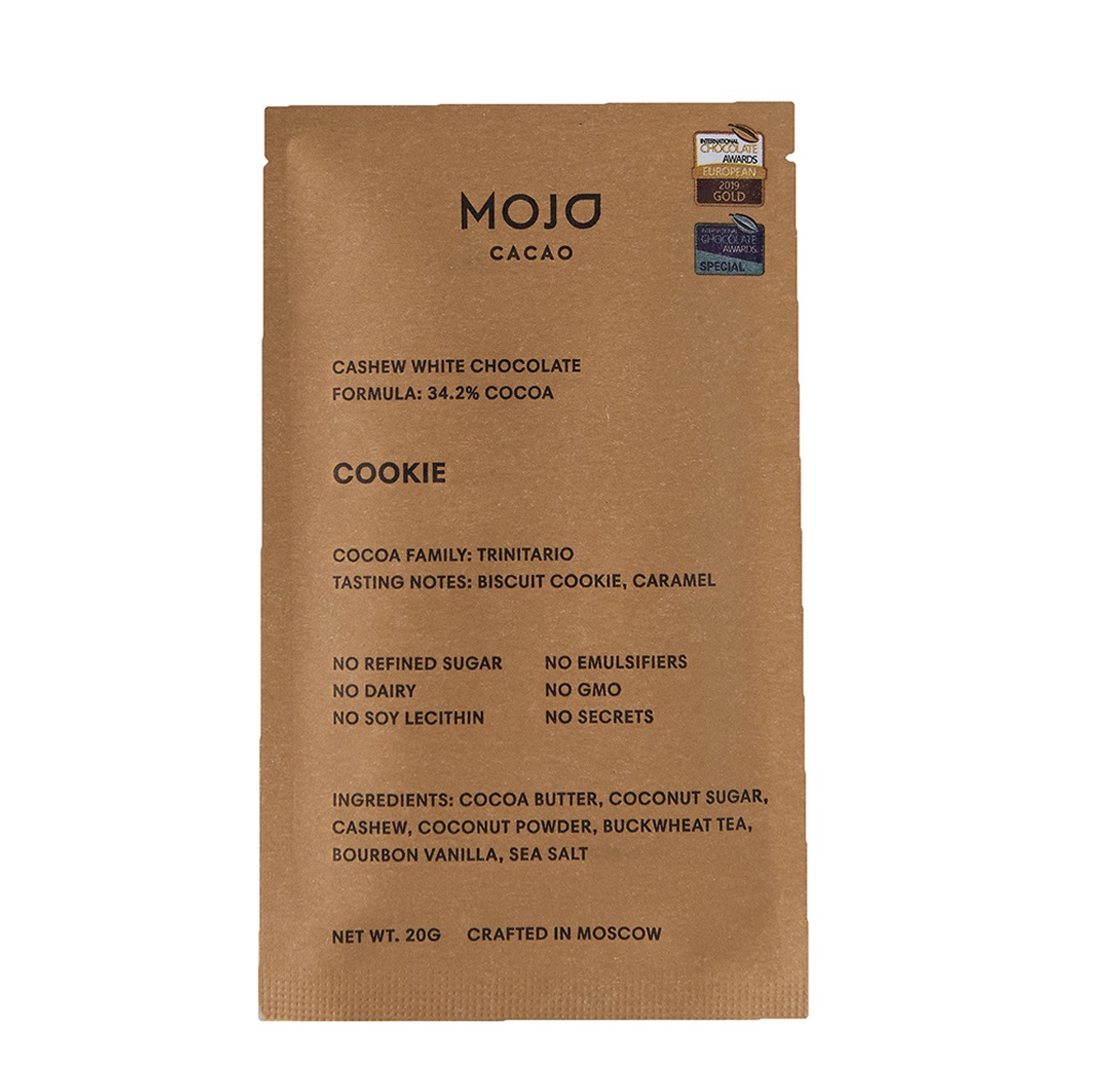 

Шоколад белый веганский с гречишным чаем Mojo Cacao Cookie 20 г, Россия