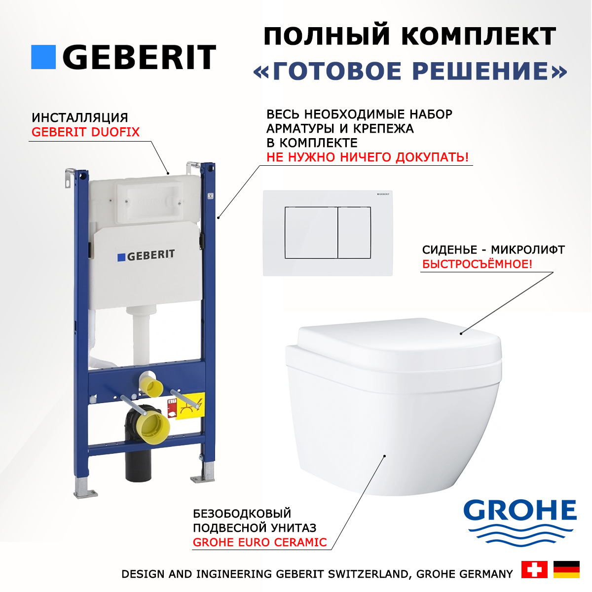 

Комплект: инсталляция Geberit Duofix + унитаз Euro Ceramic + кнопка белая, 523191