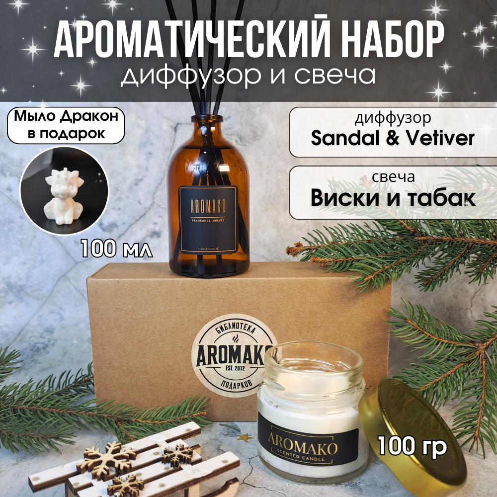 Набор №2 AromaKo Interior аромадиффузор 100 мл и аромасвеча 100 гр