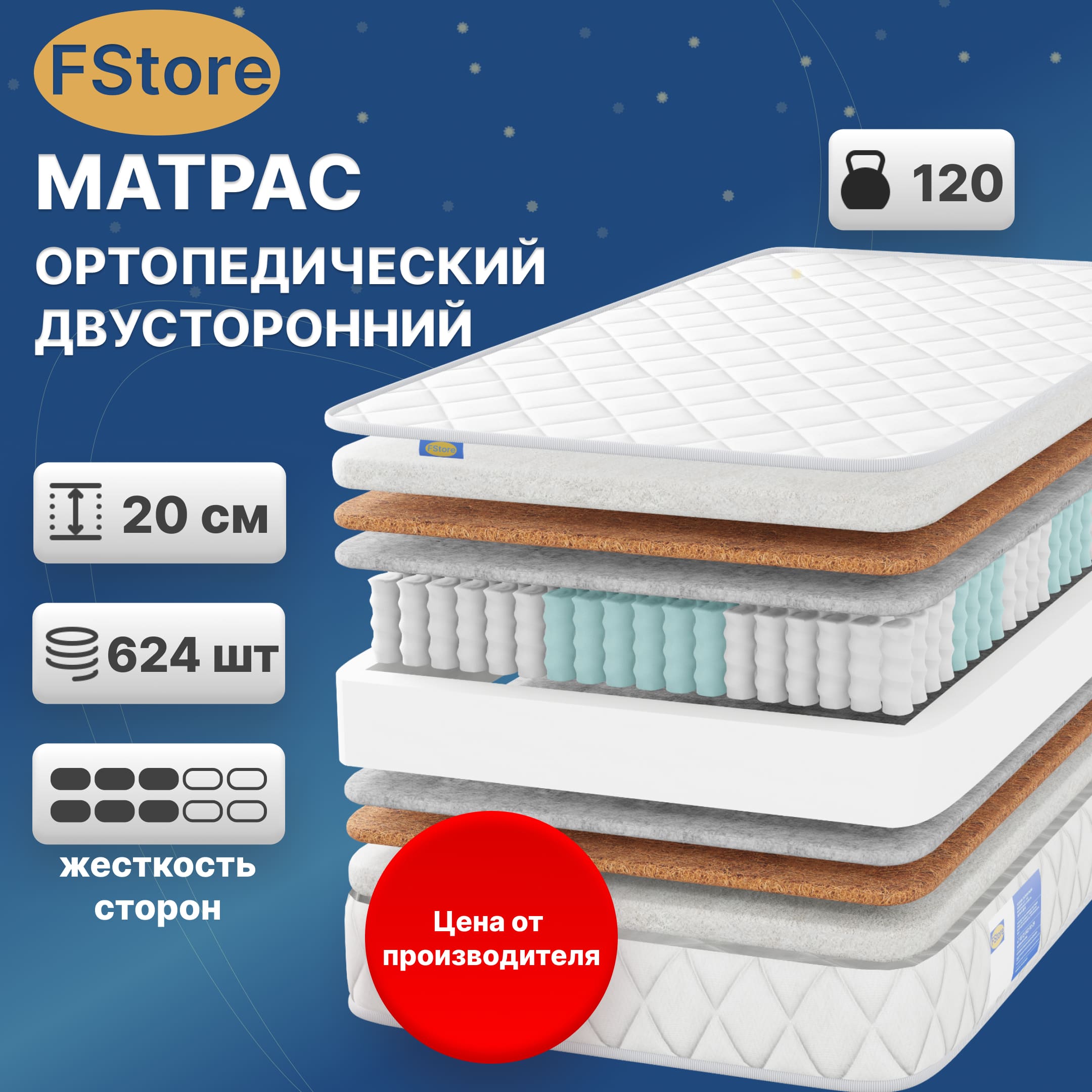Ортопедический матрас FStore Eco Synergy, Независимые пружины, 180х190 см