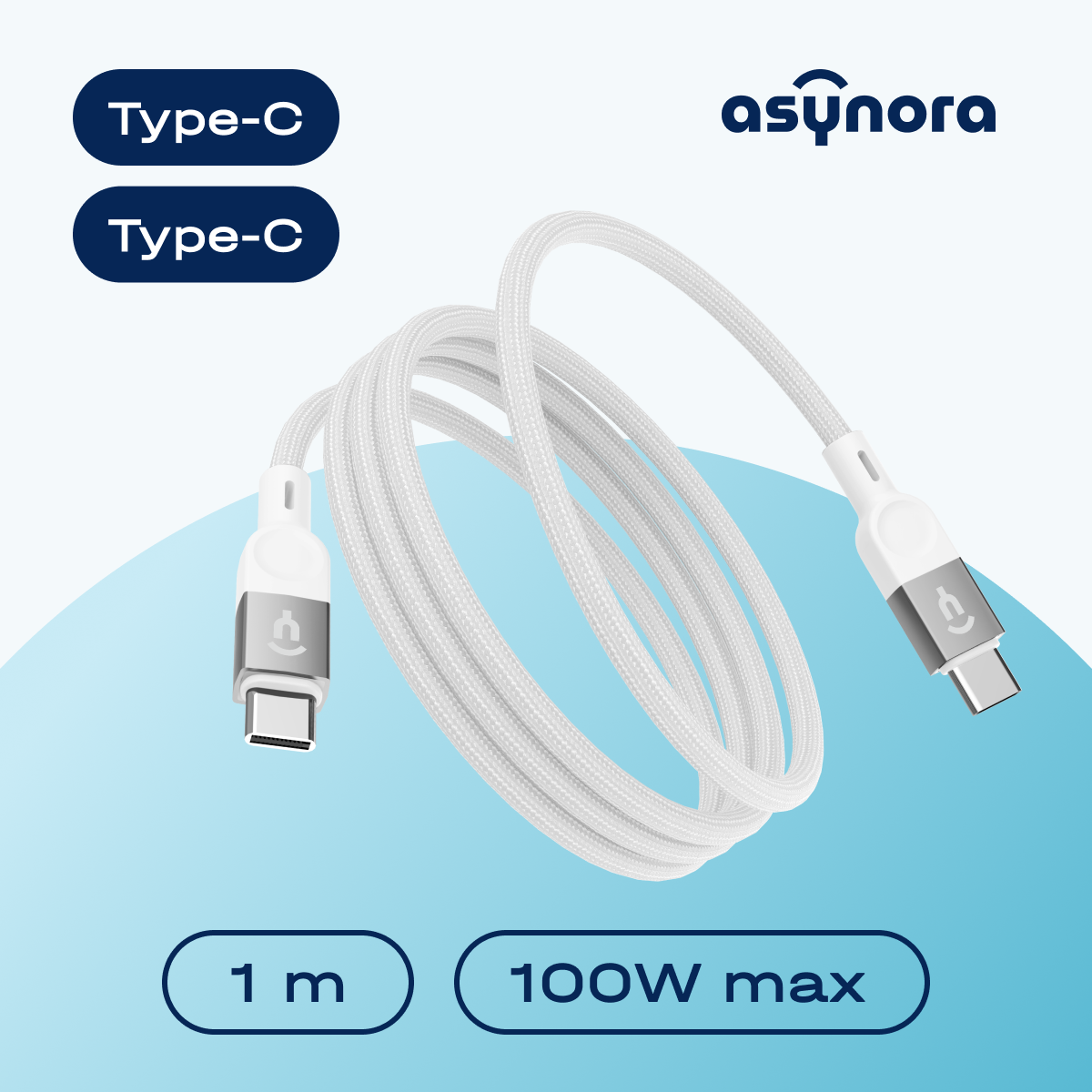 Кабель USB Type-C-USB Type-C Asynora Asynora Magnetic 1м белый