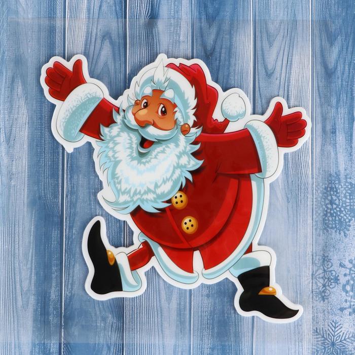 Наклейка на стекло Зимнее волшебство Дед Мороз задорный красный 18,5х15 см, 2шт.