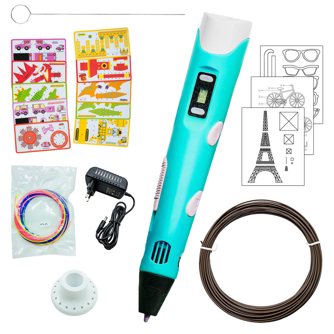 

3D ручка ECC MARKET 3Dpen3 голубая с доп. шоколадным пластиком и трафаретами 3dpen3b-ch, + шоколадный