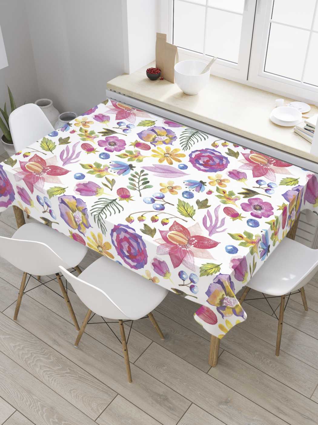 

Скатерть прямоугольная JoyArty "Полевая радость" из оксфорда, 180x145 см, Белый, Полевая радость